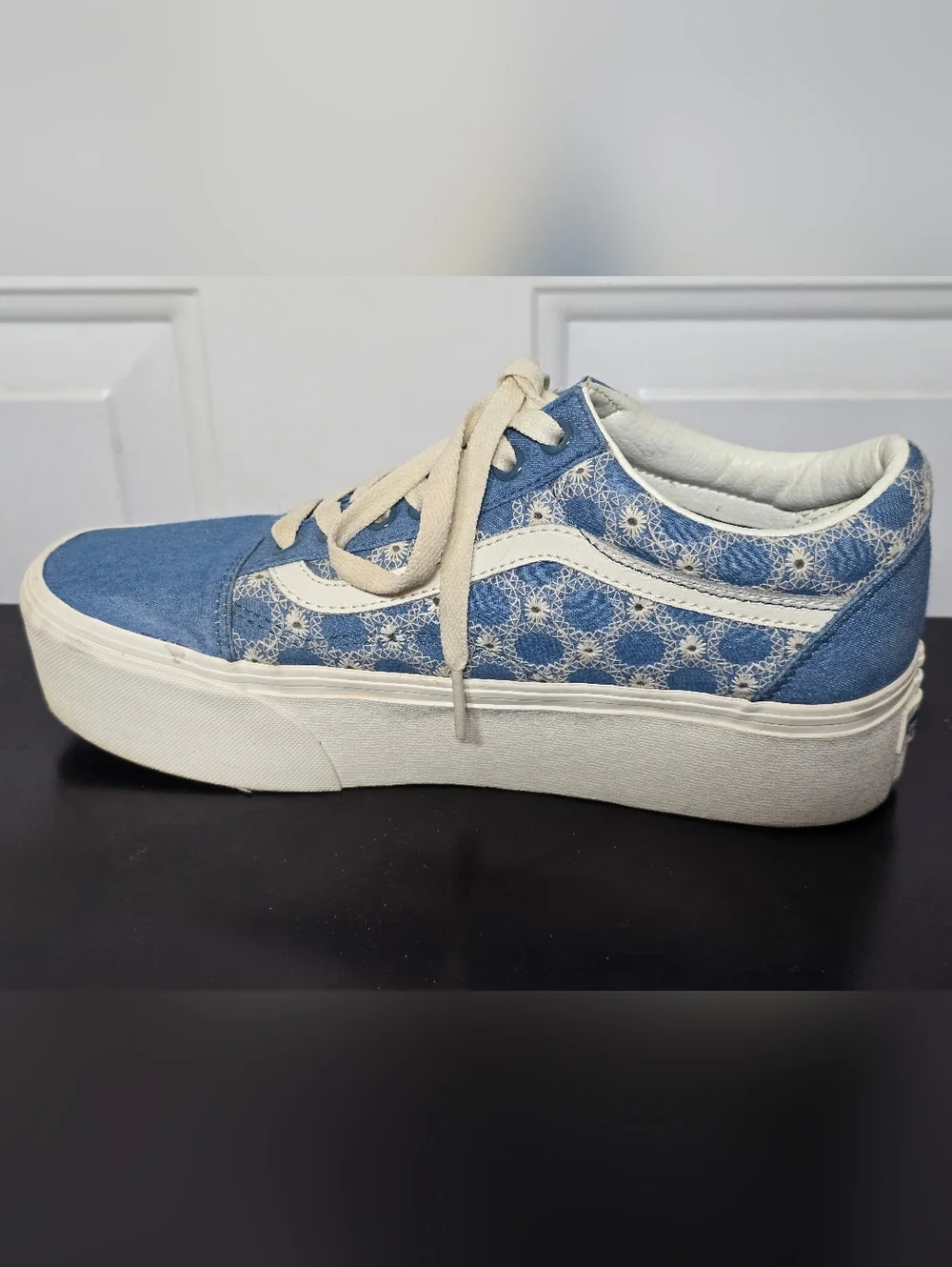 Vans Old Skool Stackform Sneakers Blue Floral White Lace Women's Lace-Up 7.5 - Picture 7 of 10